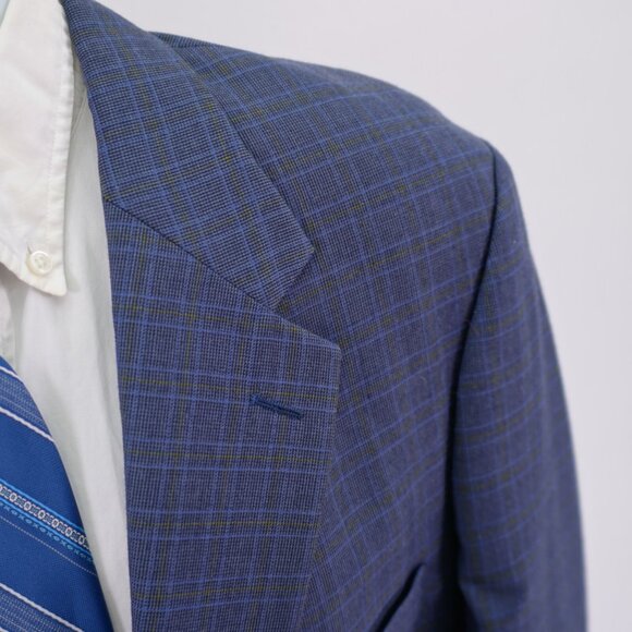 Oak Creek Worsted Wool Blue Yellow Plaid Check 2 Button‎ Sport Coat / Blazer 44L - Picture 2 of 12